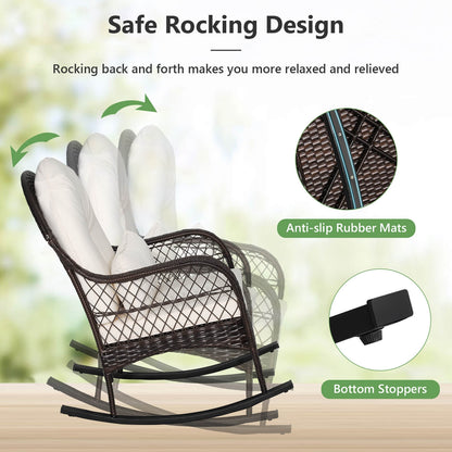 Patio Rattan Rocking Chair with Seat Back Cushions and Waist Pillow, White Patio Rocking Chairs & Gliders at Gallery Canada