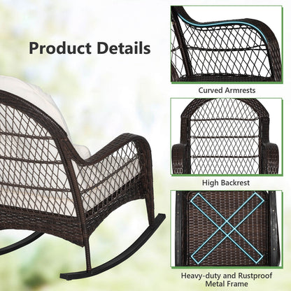 Patio Rattan Rocking Chair with Seat Back Cushions and Waist Pillow, White Patio Rocking Chairs & Gliders at Gallery Canada