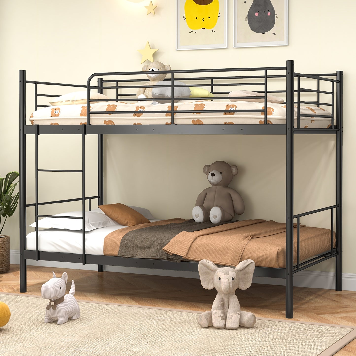 Metal Bunk Bed with Ladder and Full-length Guardrails, Black Bunk Bed Frame at Gallery Canada