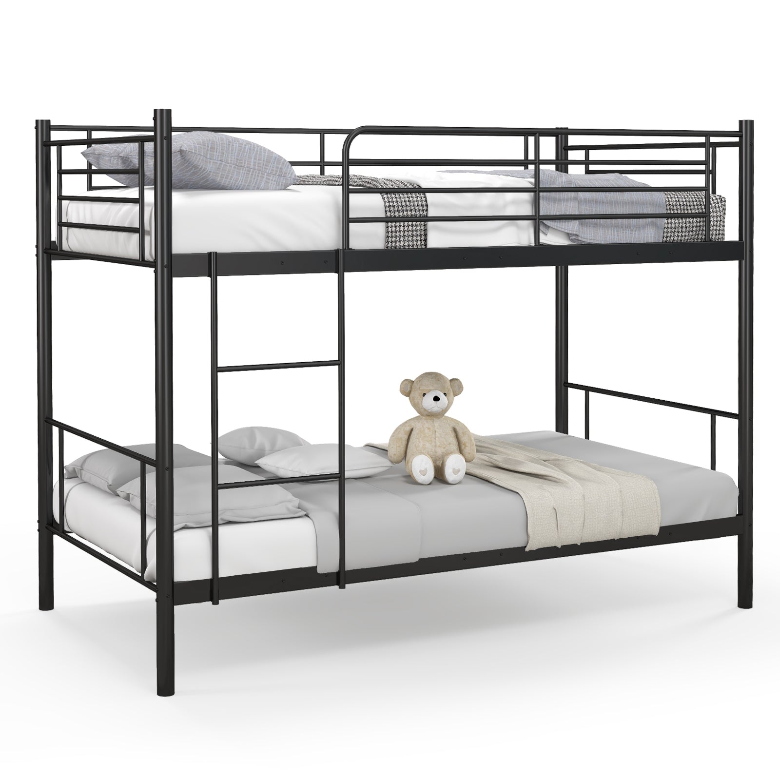 Metal Bunk Bed with Ladder and Full-length Guardrails, Black Bunk Bed Frame at Gallery Canada