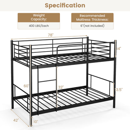 Metal Bunk Bed with Ladder and Full-length Guardrails, Black Bunk Bed Frame at Gallery Canada