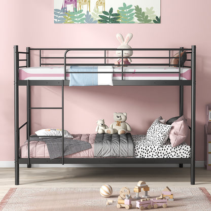 Metal Bunk Bed with Ladder and Full-length Guardrails, Black Bunk Bed Frame at Gallery Canada