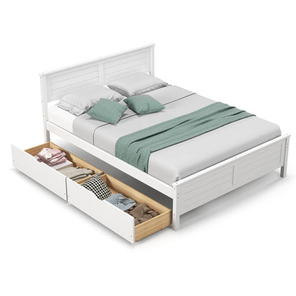 Full Size Bed Frame With Storage Drawers, Solid Wood Headboard, White Simple Bed Frame at Gallery Canada