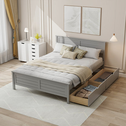 Full Size Bed Frame with Storage Drawers and Solid Wood Headboard, Gray Simple Bed Frame at Gallery Canada