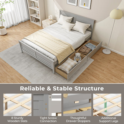 Full Size Bed Frame with Storage Drawers and Solid Wood Headboard, Gray Simple Bed Frame at Gallery Canada