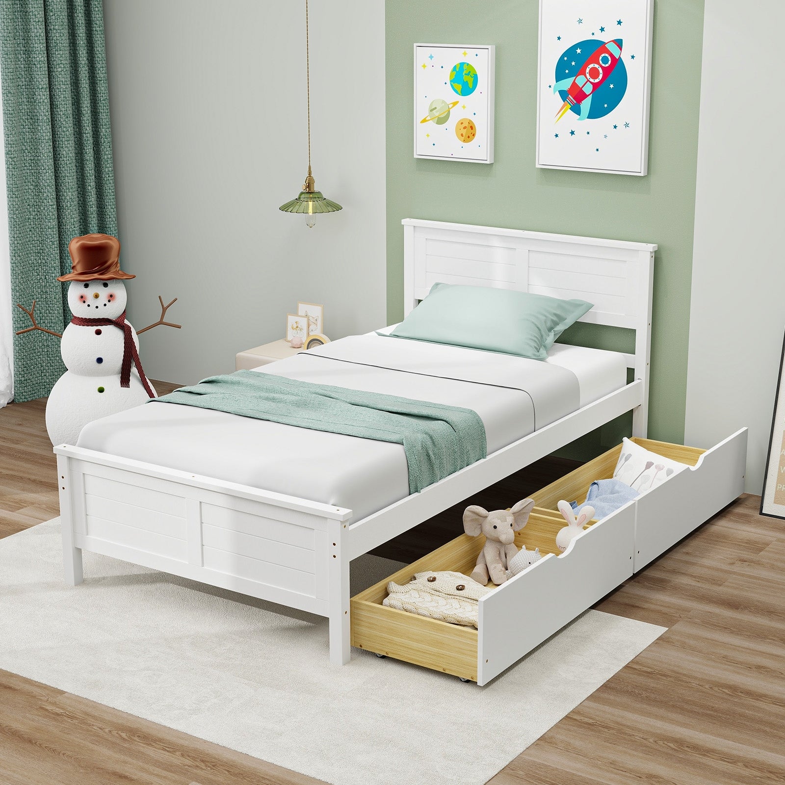 Twin Size Bed Frame with Storage Drawers, White Trundle Bed Frame at Gallery Canada