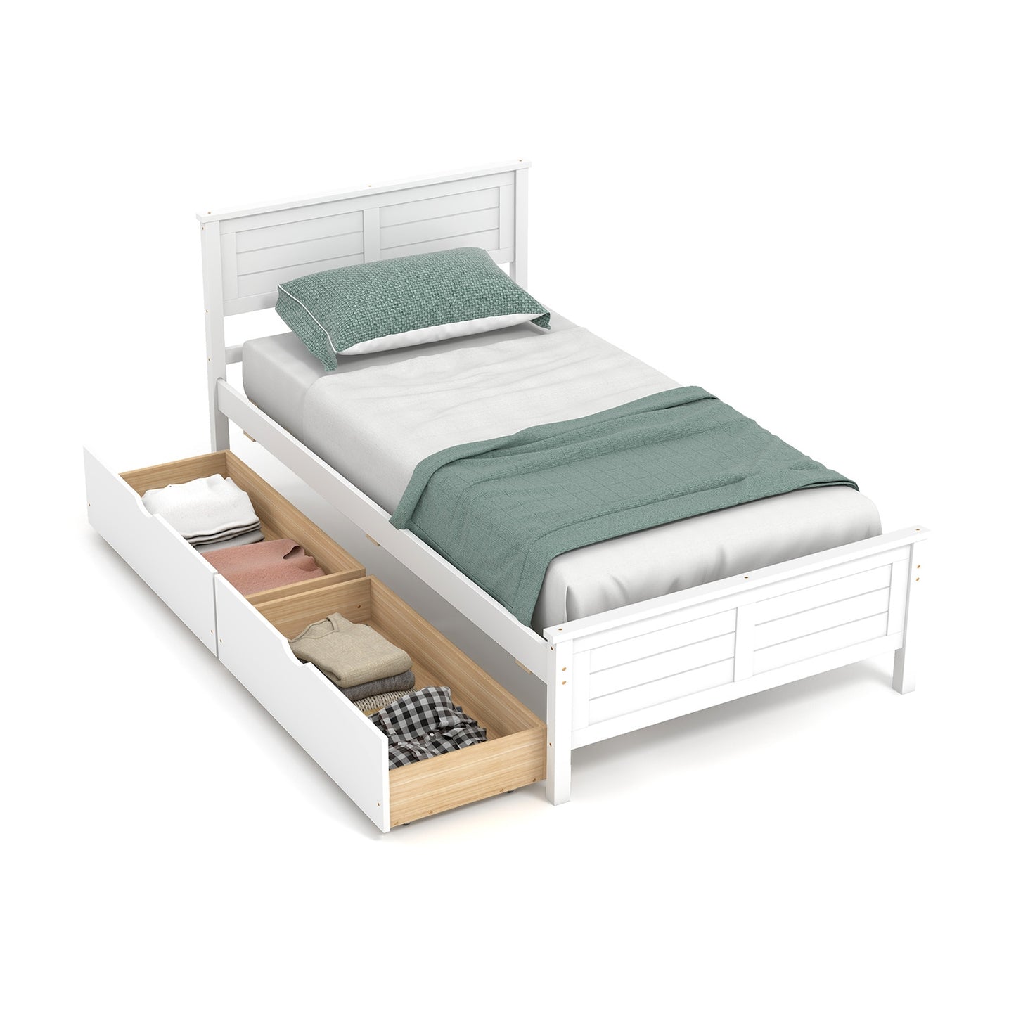 Twin Size Bed Frame with Storage Drawers, White Trundle Bed Frame at Gallery Canada