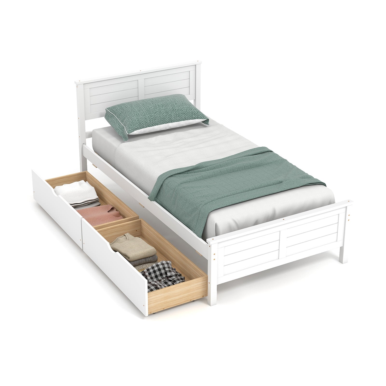 Twin Size Bed Frame with Storage Drawers, White Trundle Bed Frame White at Gallery Canada
