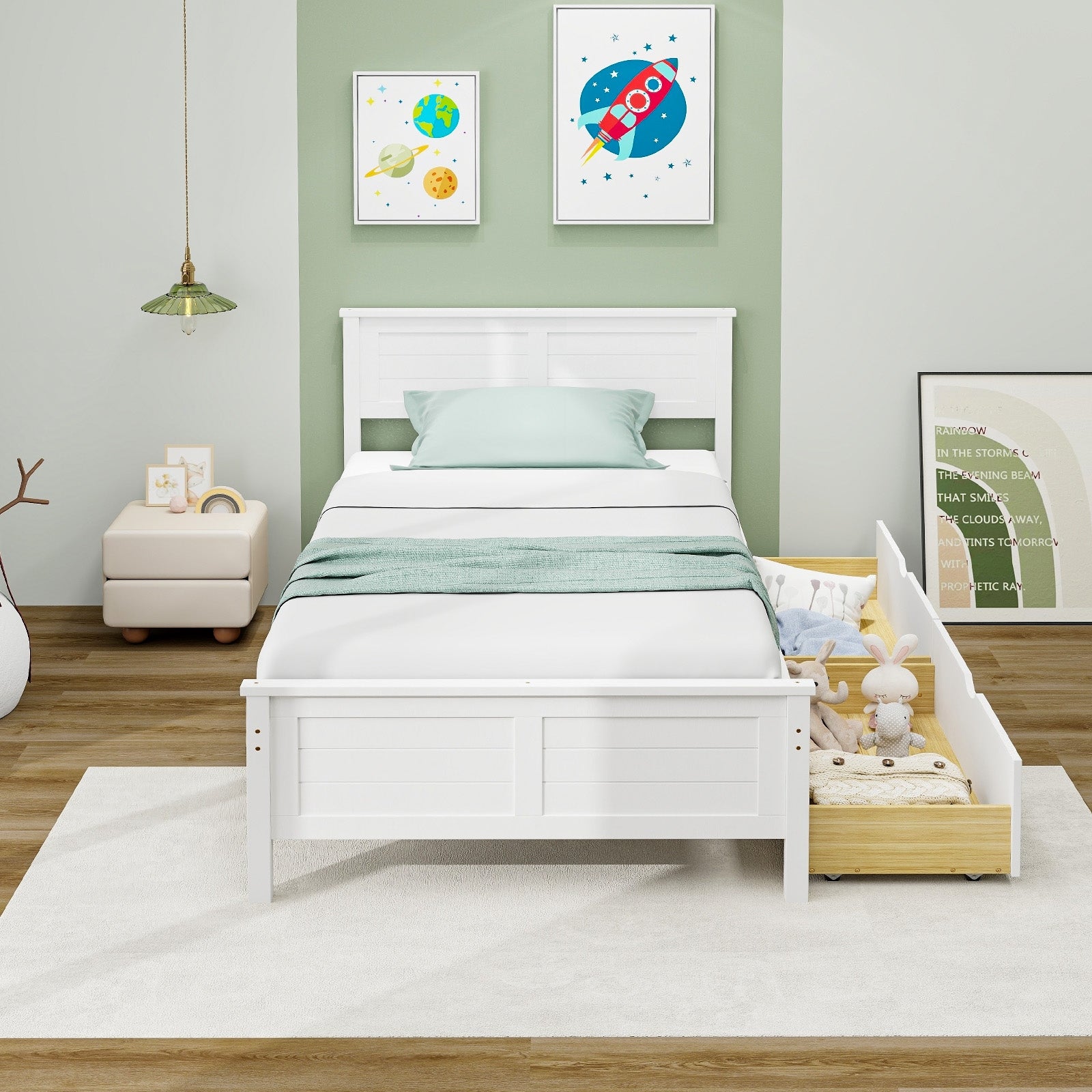 Twin Size Bed Frame with Storage Drawers, White Trundle Bed Frame at Gallery Canada
