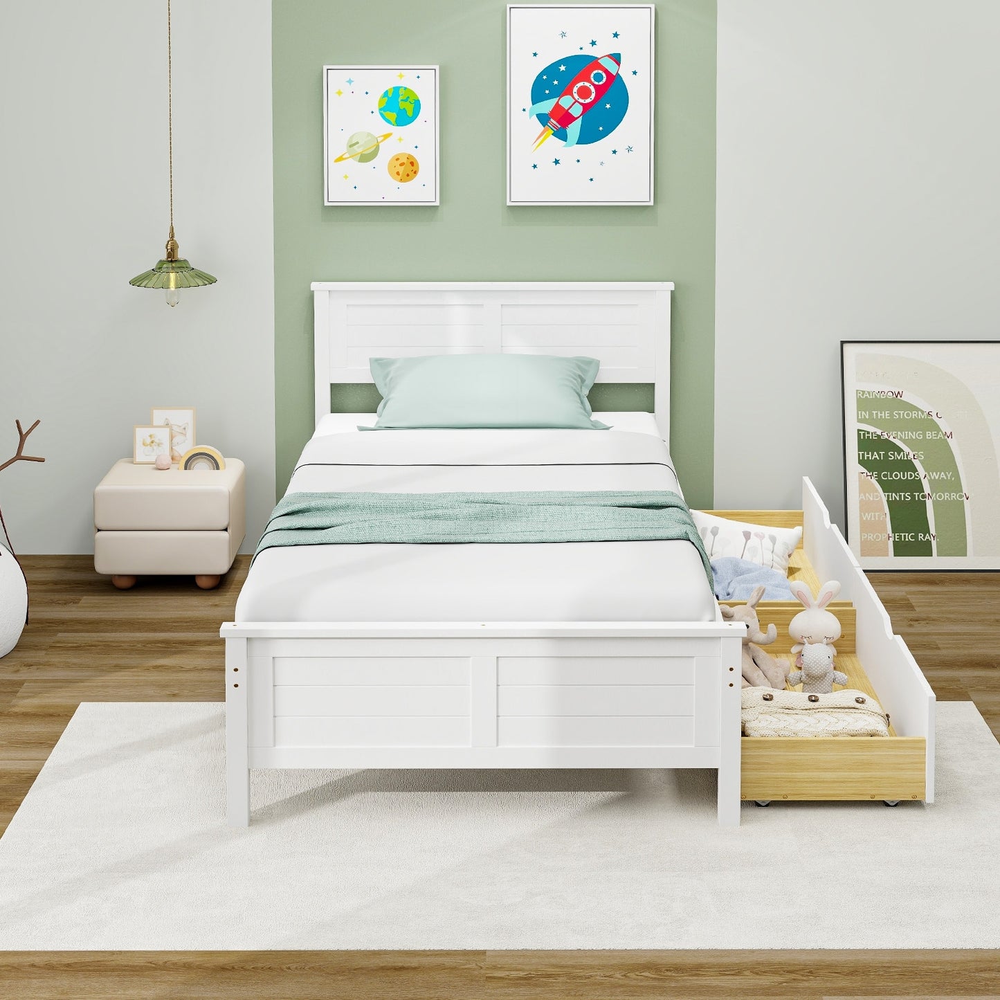 Twin Size Bed Frame with Storage Drawers, White Trundle Bed Frame at Gallery Canada