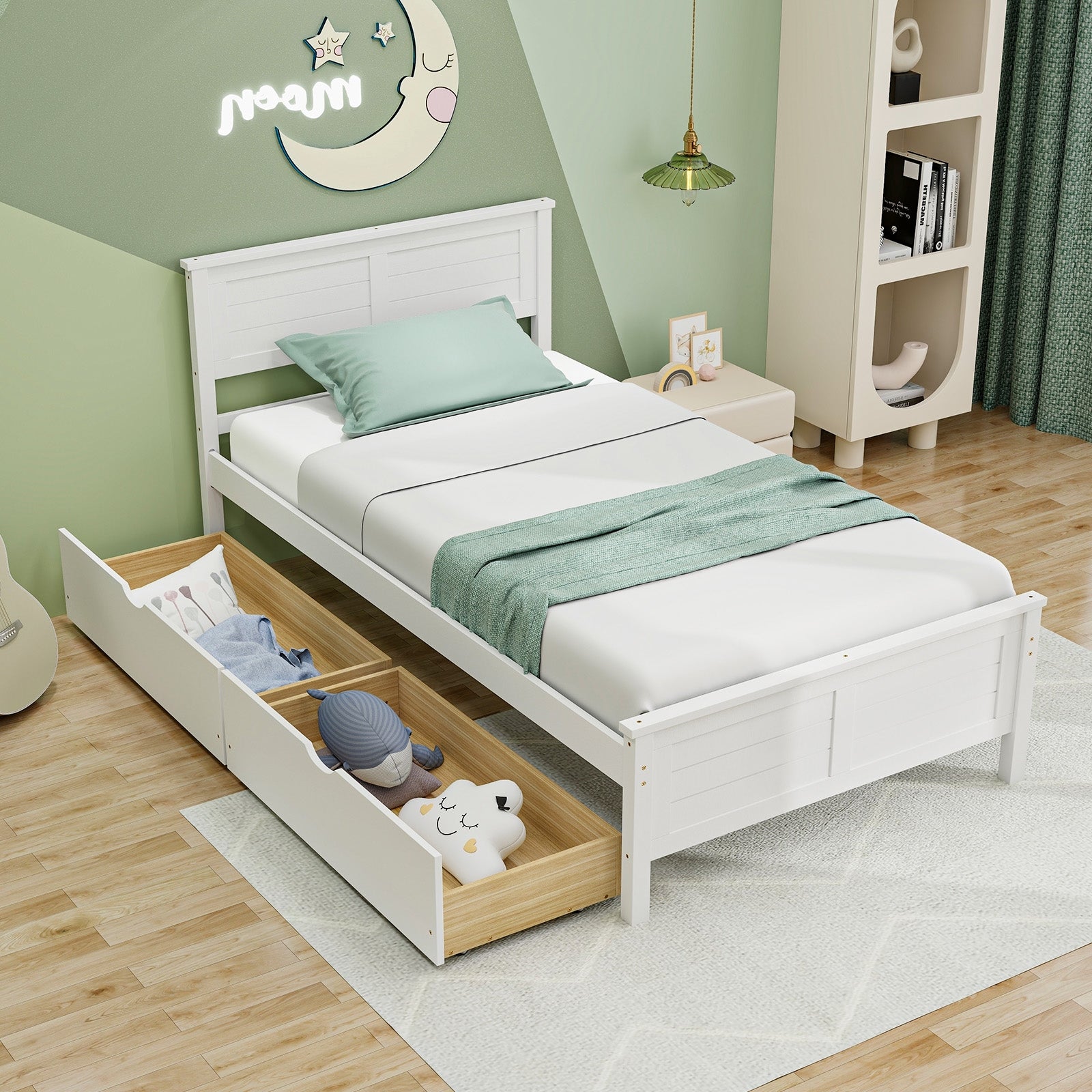 Twin Size Bed Frame with Storage Drawers, White Trundle Bed Frame at Gallery Canada