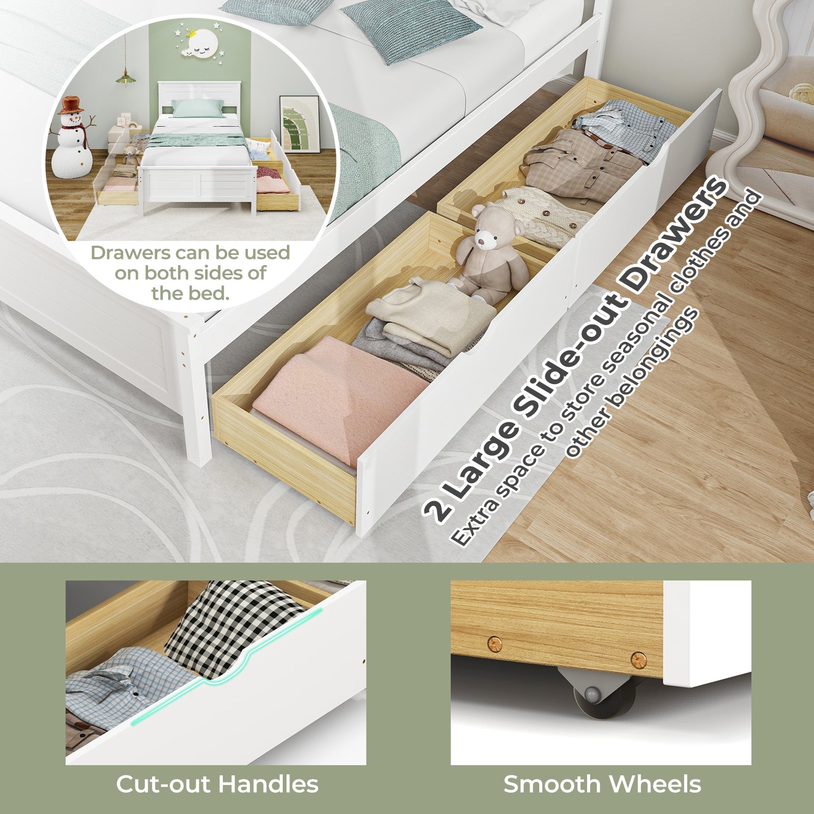 Twin Size Bed Frame with Storage Drawers, White Trundle Bed Frame at Gallery Canada