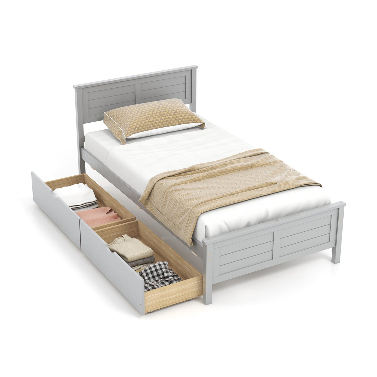 Twin Size Bed Frame With Storage Drawers, Gray Trundle Bed Frame at Gallery Canada