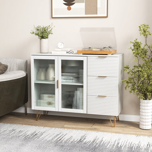 Modern Sideboard Buffet Cabinet with 2 Doors and 3 Drawers for Living Room Dining Room, White