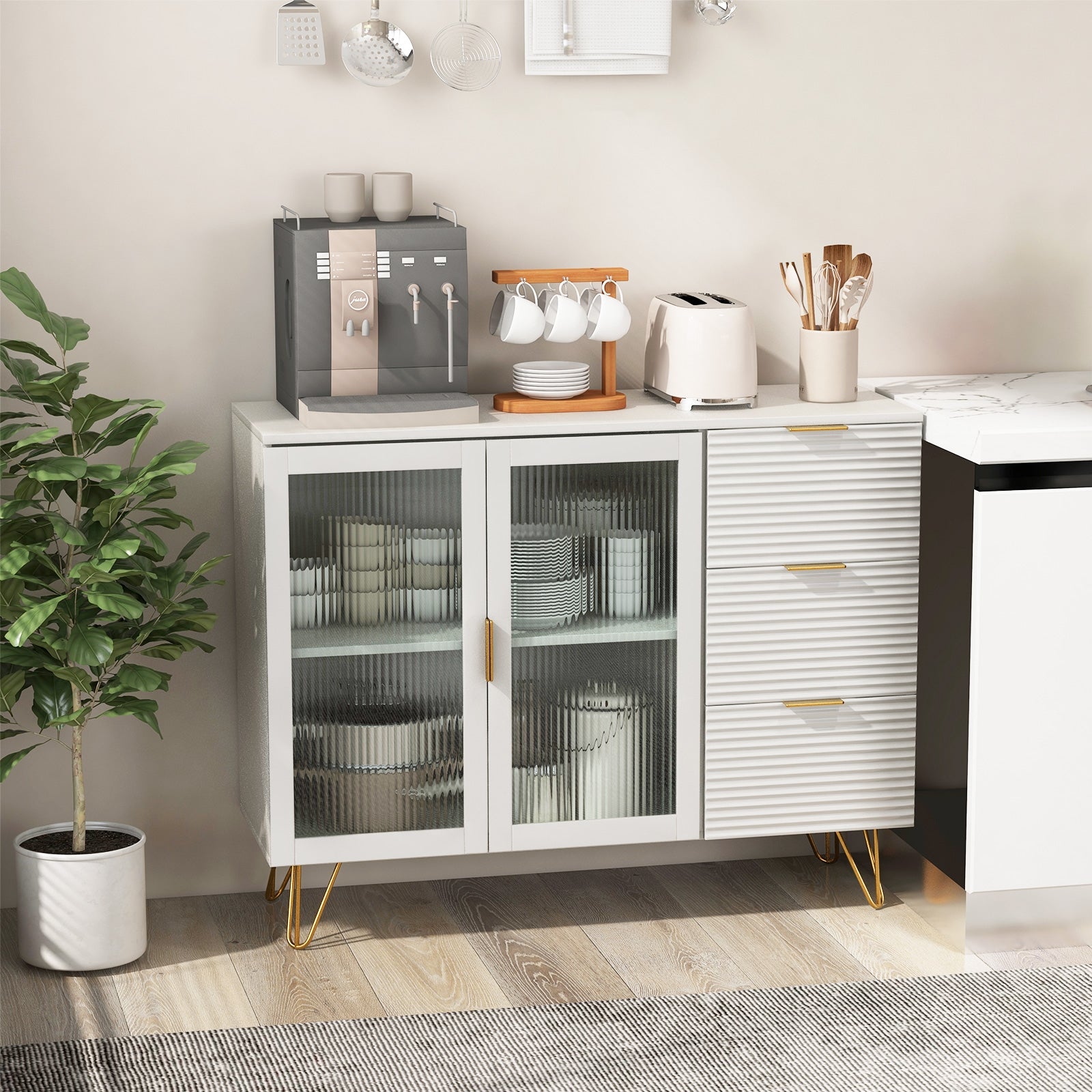 Modern Sideboard Buffet Cabinet with 2 Doors and 3 Drawers for Living Room Dining Room, White Sideboards Cabinets & Buffets at Gallery Canada