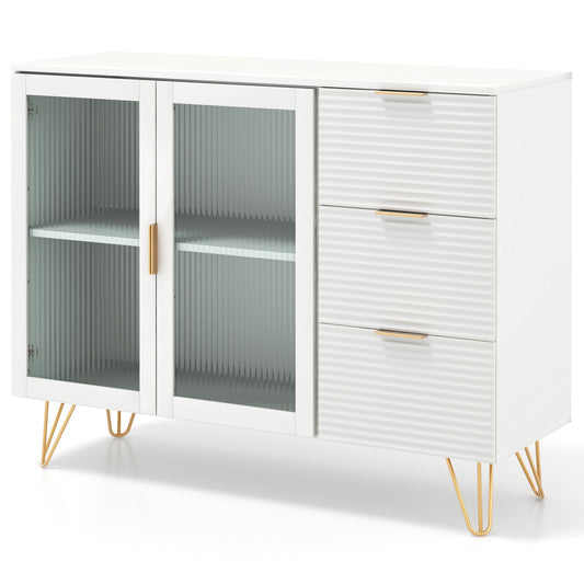 Modern Sideboard Buffet Cabinet, 2 Doors 3 Drawers, Living Dining Room, White