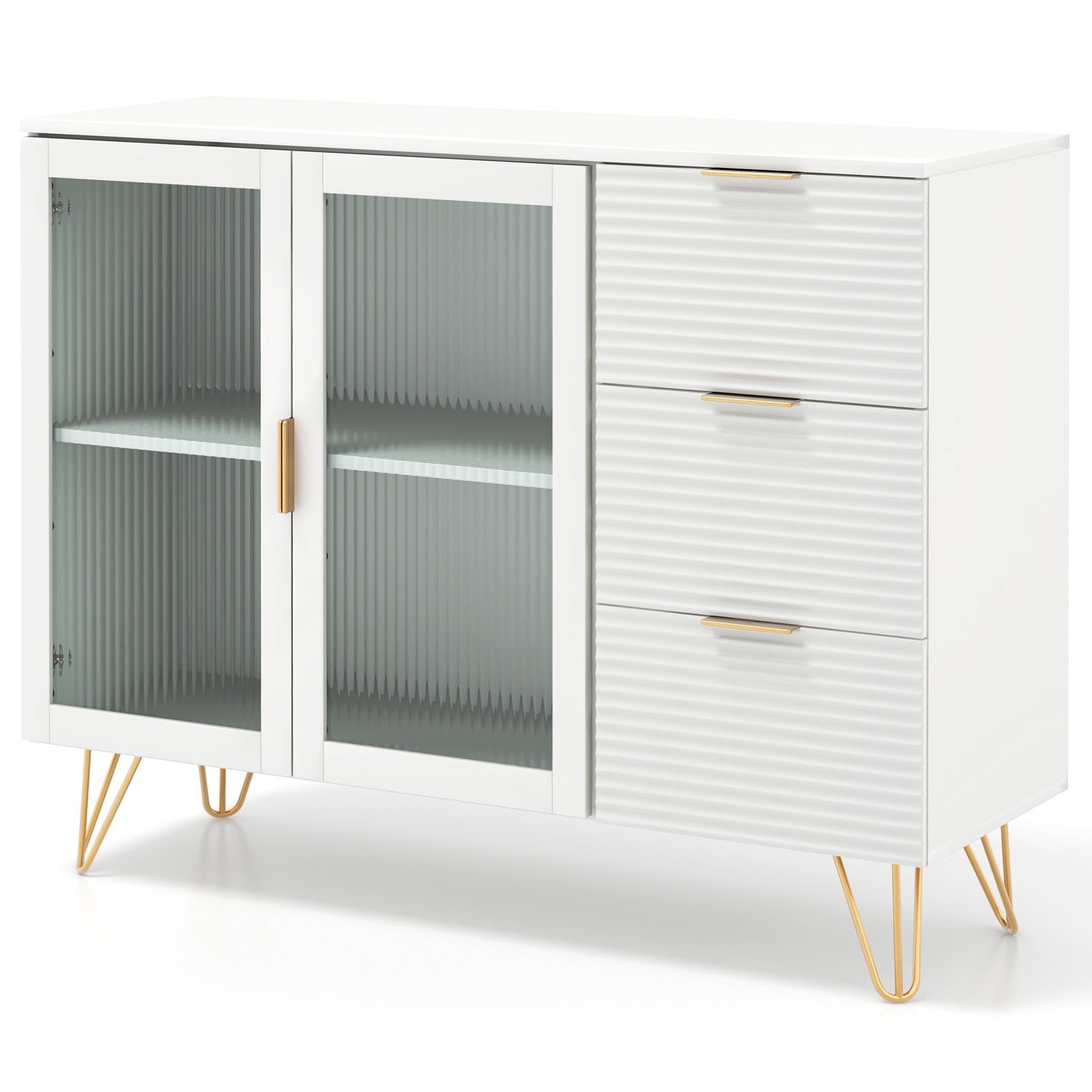 Modern Sideboard Buffet Cabinet, 2 Doors 3 Drawers, Living Dining Room, White Sideboards Cabinets & Buffets White at Gallery Canada