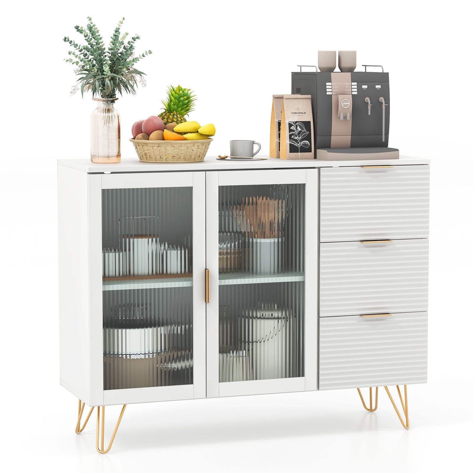 Modern Sideboard Buffet Cabinet with 2 Doors and 3 Drawers for Living Room Dining Room, White Sideboards Cabinets & Buffets at Gallery Canada