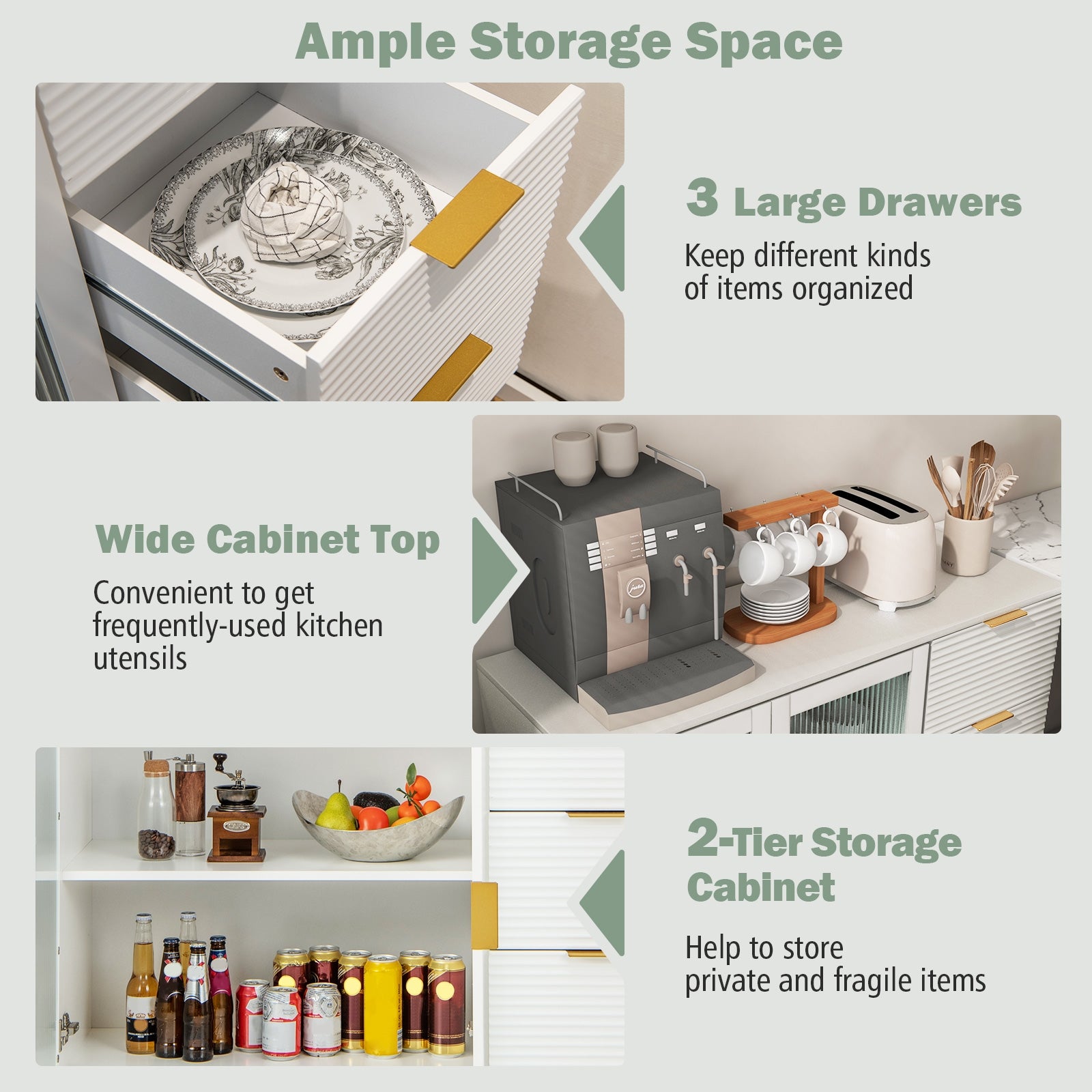 Modern Sideboard Buffet Cabinet with 2 Doors and 3 Drawers for Living Room Dining Room, White Sideboards Cabinets & Buffets at Gallery Canada