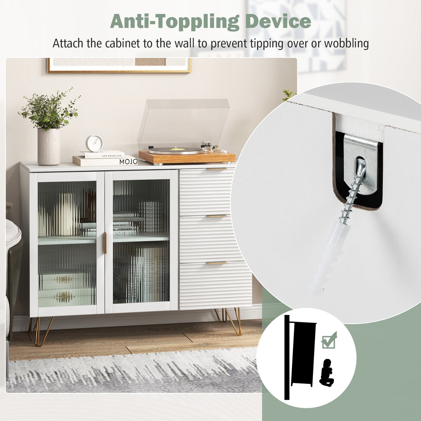 Modern Sideboard Buffet Cabinet with 2 Doors and 3 Drawers for Living Room Dining Room, White Sideboards Cabinets & Buffets at Gallery Canada