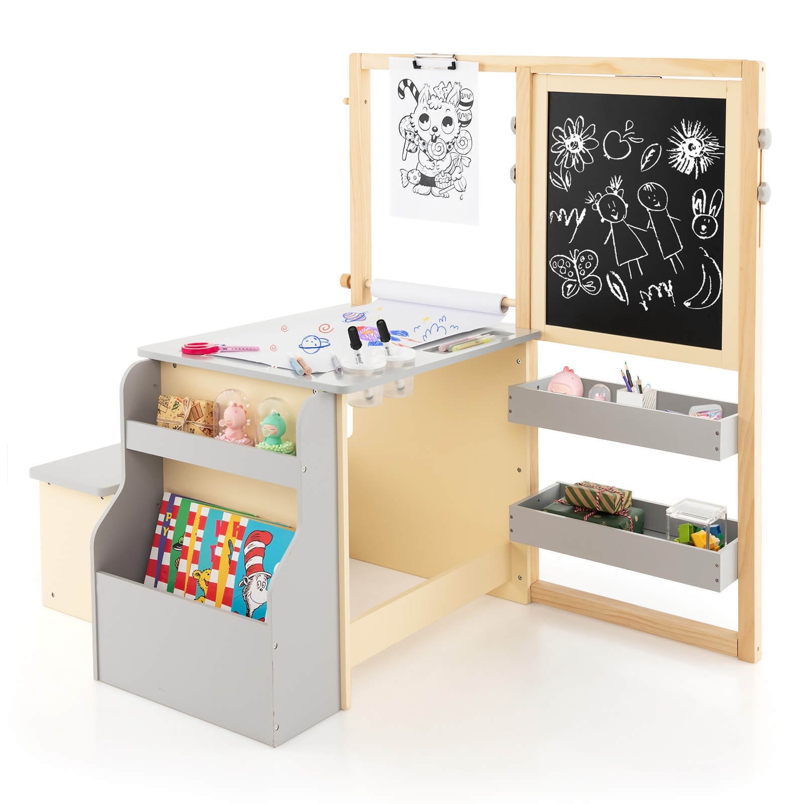 Kids Art Center Wooden Table Bench Set, Gray Kids Table & Chair Sets Gray at Gallery Canada
