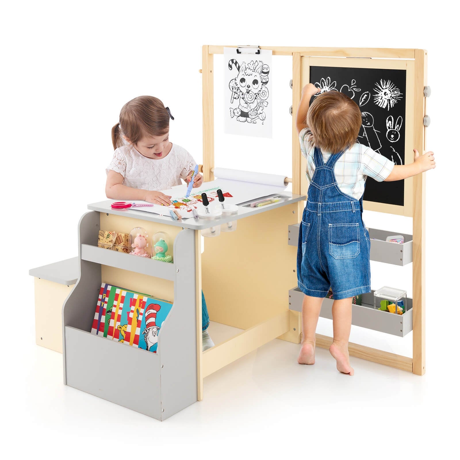 Kids Art Center Wooden Table Bench Set, Gray Kids Table & Chair Sets at Gallery Canada