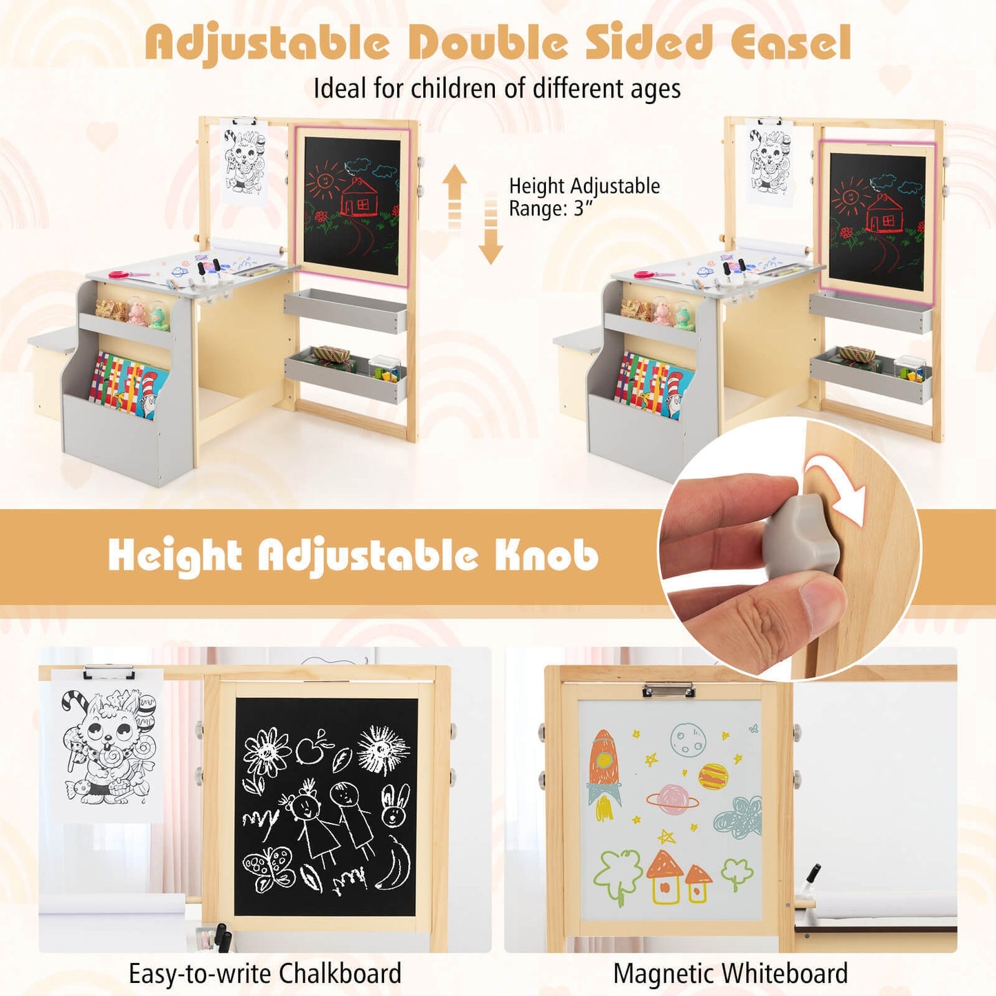 Kids Art Center Wooden Table Bench Set, Gray Kids Table & Chair Sets at Gallery Canada