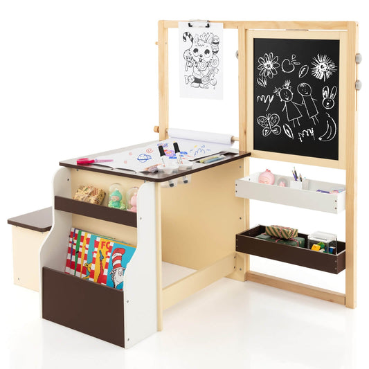 Kids Art Center Wooden Table Bench Set, Brown Kids Table & Chair Sets Brown at Gallery Canada