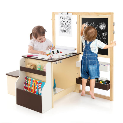 Kids Art Center Wooden Table Bench Set, Brown Kids Table & Chair Sets at Gallery Canada
