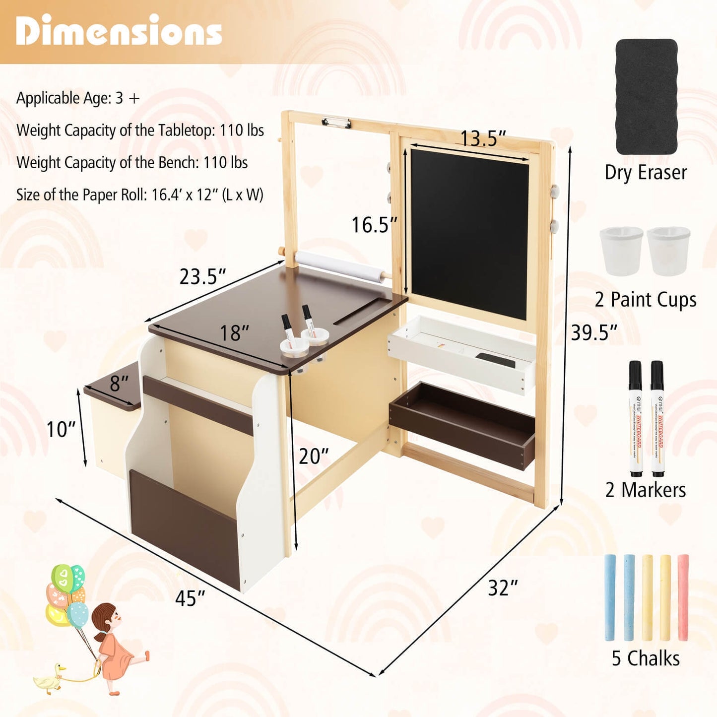 Kids Art Center Wooden Table Bench Set, Brown Kids Table & Chair Sets at Gallery Canada
