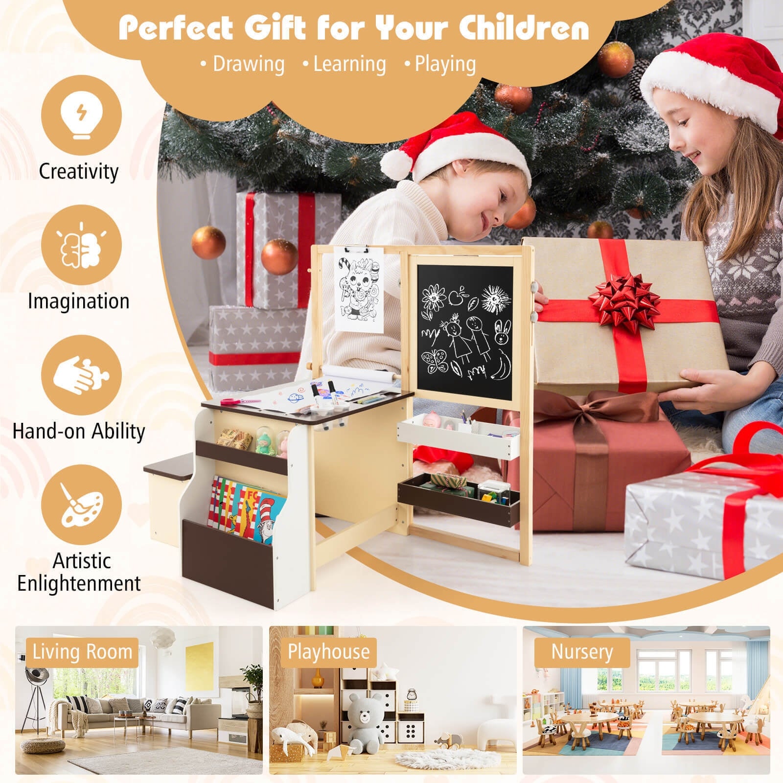 Kids Art Center Wooden Table Bench Set, Brown Kids Table & Chair Sets at Gallery Canada