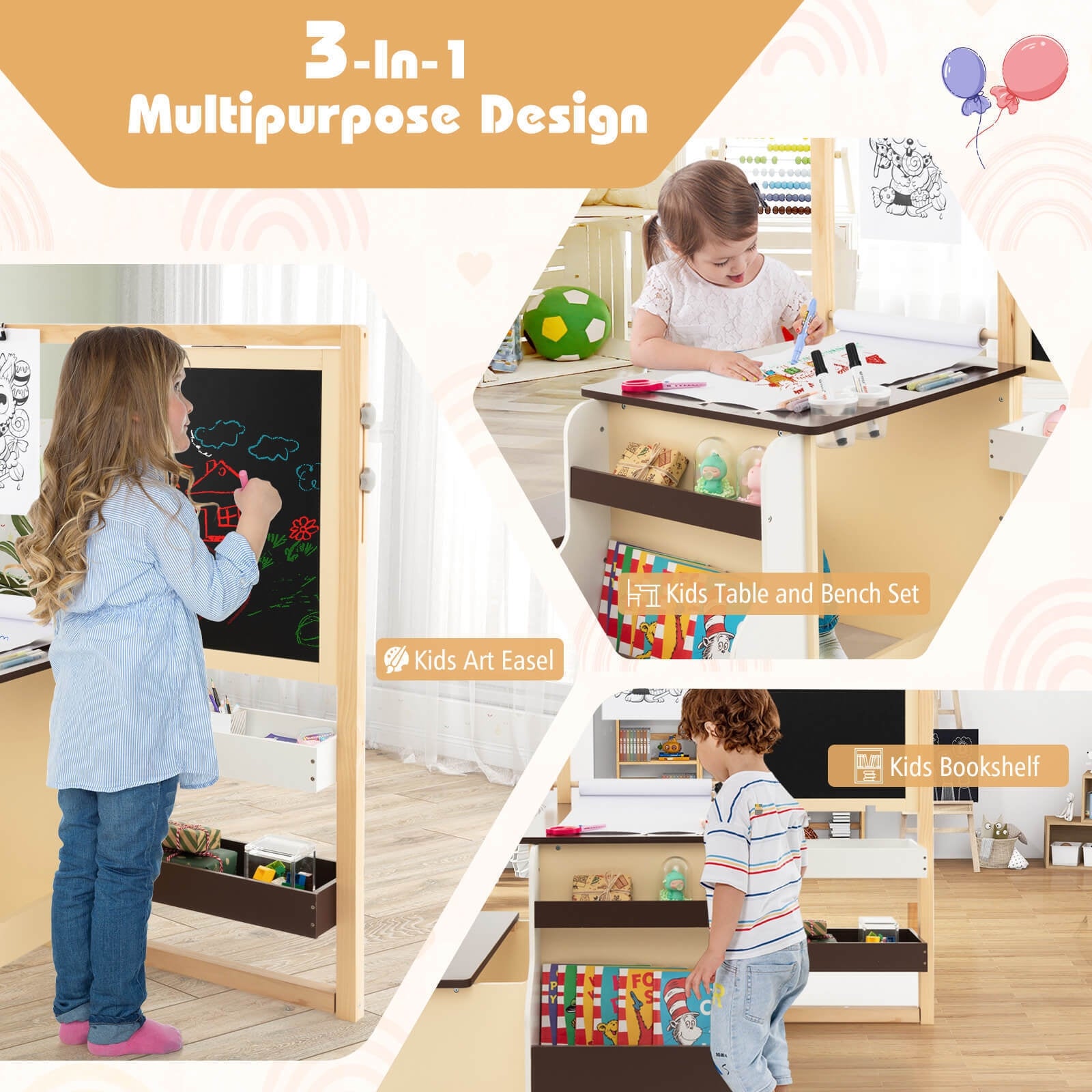Kids Art Center Wooden Table Bench Set, Brown Kids Table & Chair Sets at Gallery Canada