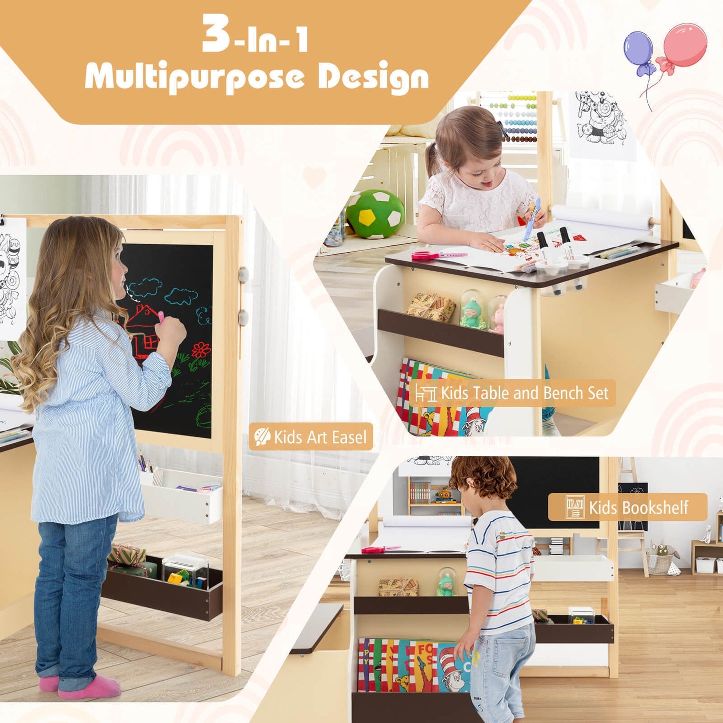 Kids Art Center Wooden Table Bench Set, Brown Kids Table & Chair Sets at Gallery Canada