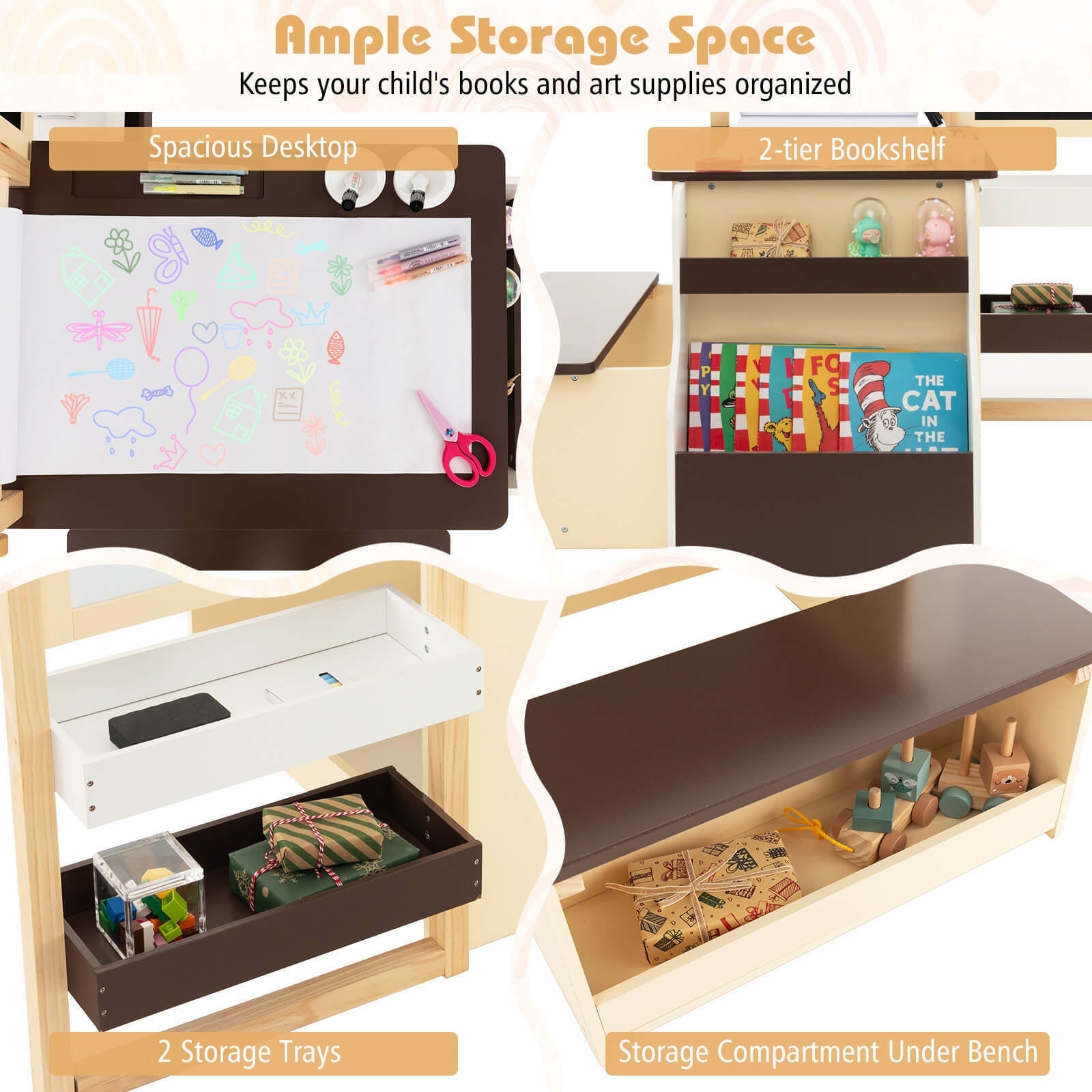 Kids Art Center Wooden Table Bench Set, Brown Kids Table & Chair Sets at Gallery Canada