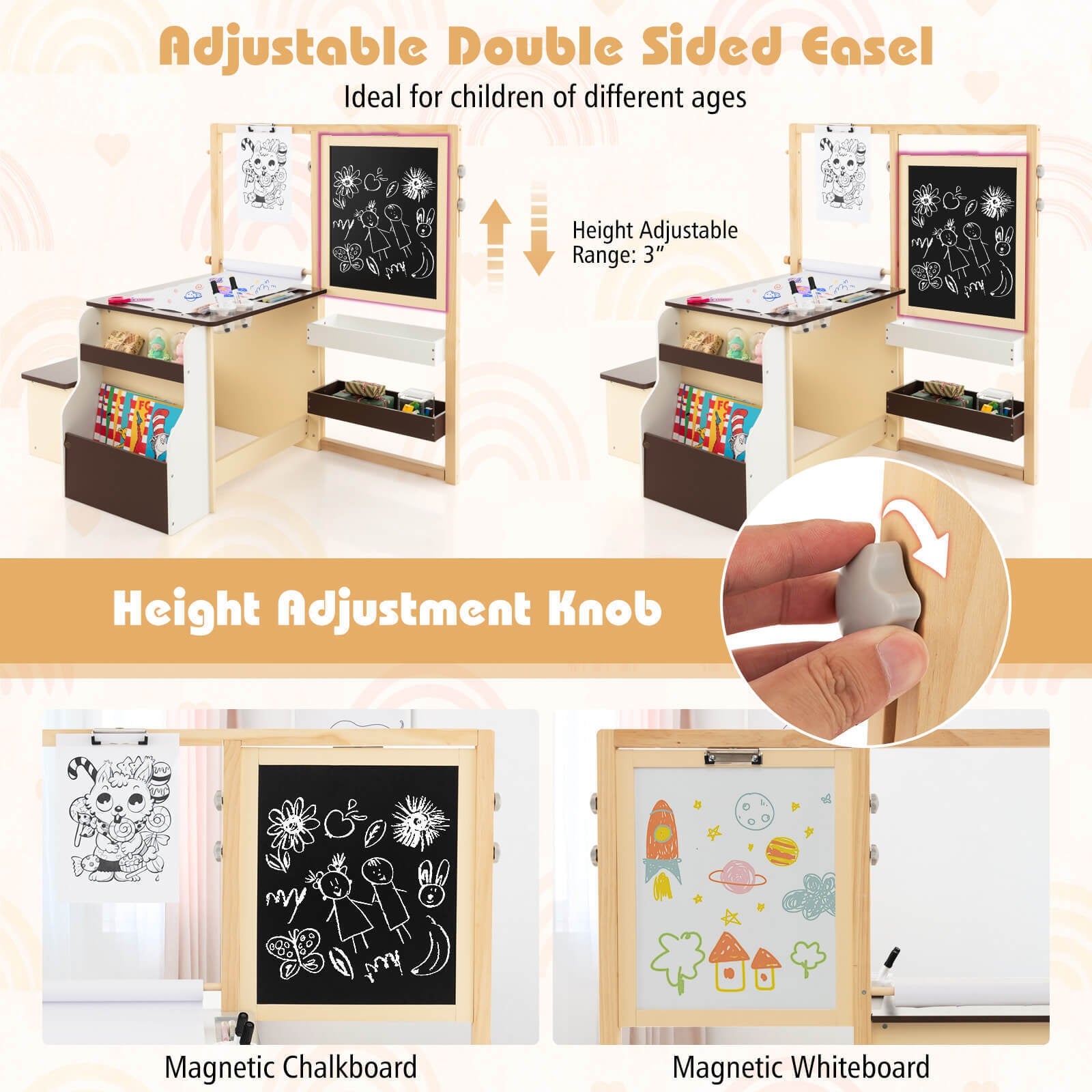 Kids Art Center Wooden Table Bench Set, Brown Kids Table & Chair Sets at Gallery Canada