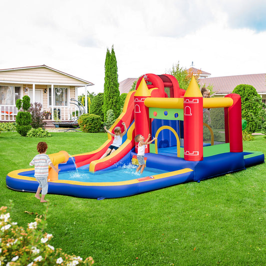 9-in-1 Inflatable Bounce Castle with Water Slide and Splash Pool without Blower, Multicolor Bounce House Multicolor at Gallery Canada
