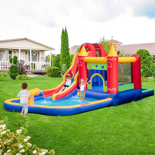 9-in-1 Inflatable Bounce Castle with Water Slide and Splash Pool without Blower, Multicolor - Gallery Canada