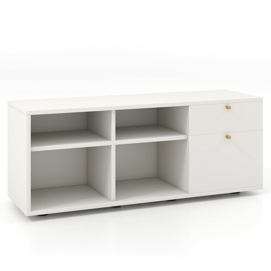 Storage Cabinet TV Console Cabinet with 2 Drawers and 4 Cubes for Entryway, White