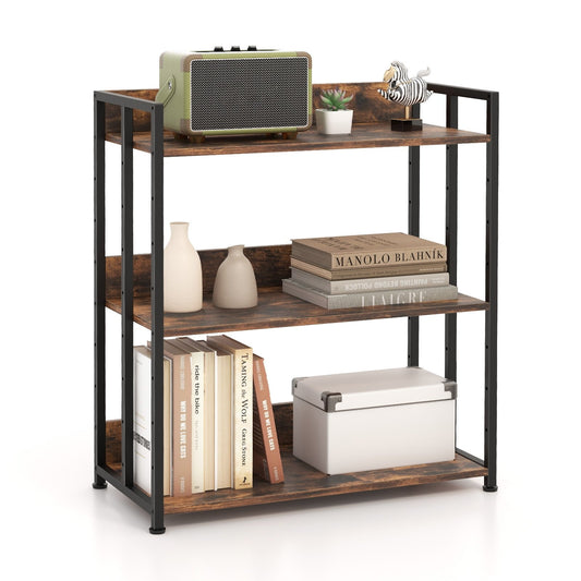 3-Tier Corner Bookcase with Adjustable Shelves and Metal Frame-Rustic Brown , Rustic Brown - Gallery Canada