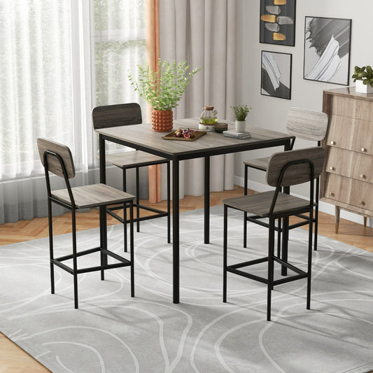 5-Piece Counter-Height Dining Bar Table Set with 4 Bar Chairs, Gray - Gallery Canada