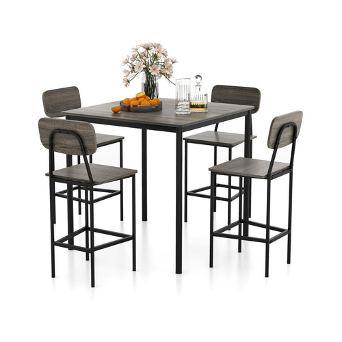 5-Piece Counter-Height Dining Bar Table Set with 4 Bar Chairs, Gray