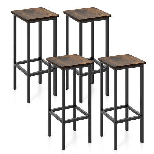 Set of 4 Bar Stool Set 26" Bar Chair with Metal Legs and Footrest, Rustic Brown