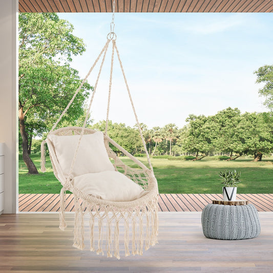 Hanging Hammock Chair with Soft Seat Cushions and Sturdy Rope Chain, Beige - Gallery Canada