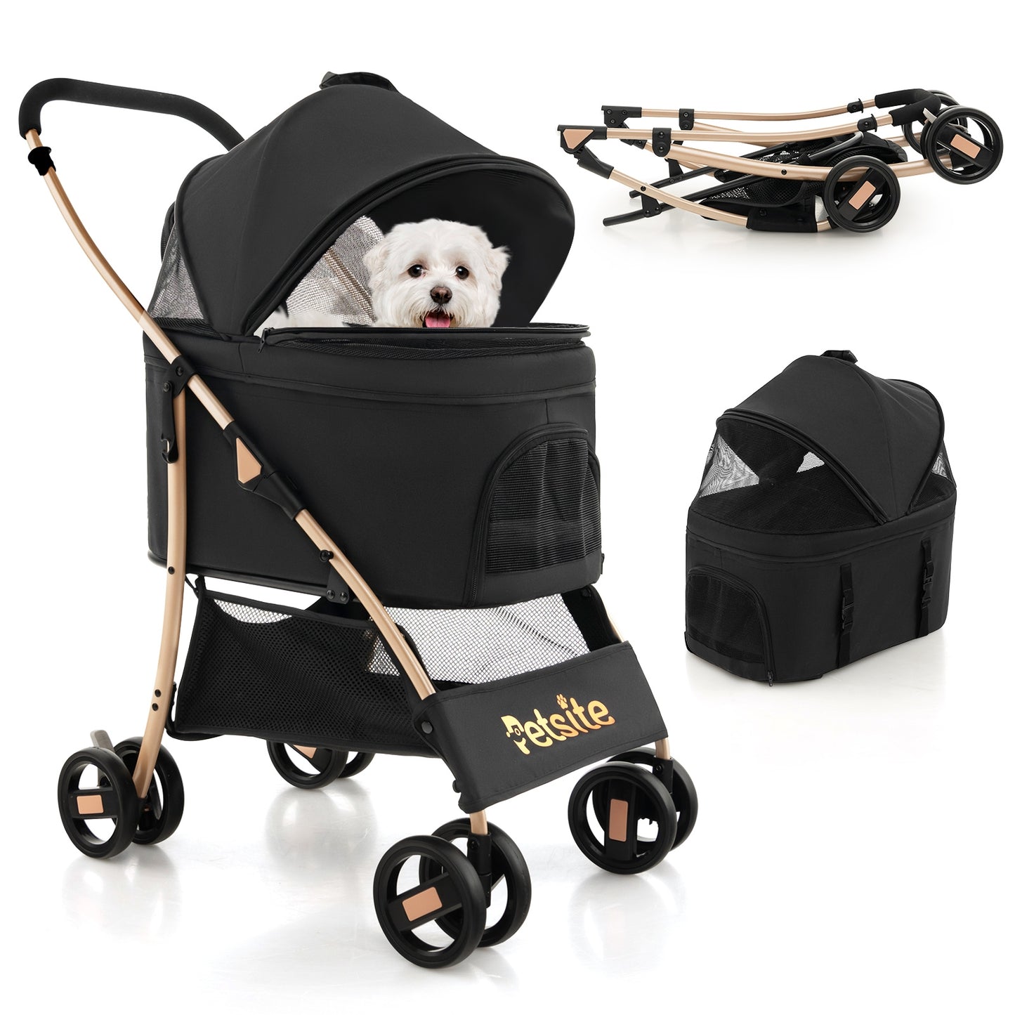 3-In-1 Pet Stroller, Removable Car Seat Carrier, Black Dog Supplies at Gallery Canada