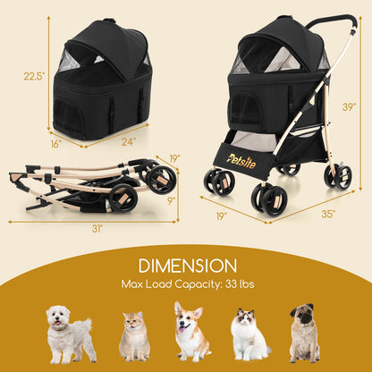 3-In-1 Pet Stroller with Removable Car Seat Carrier, Black Dog Supplies at Gallery Canada