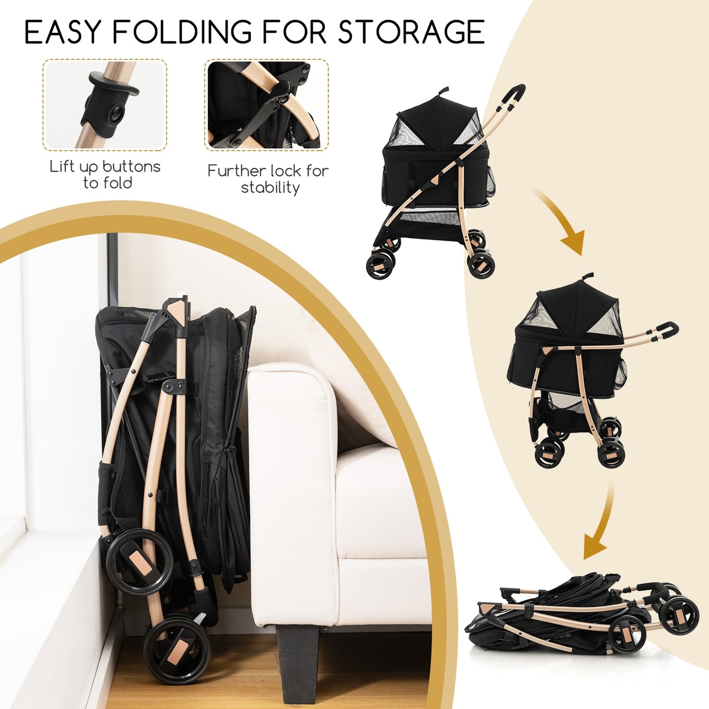 3-In-1 Pet Stroller with Removable Car Seat Carrier, Black Dog Supplies at Gallery Canada