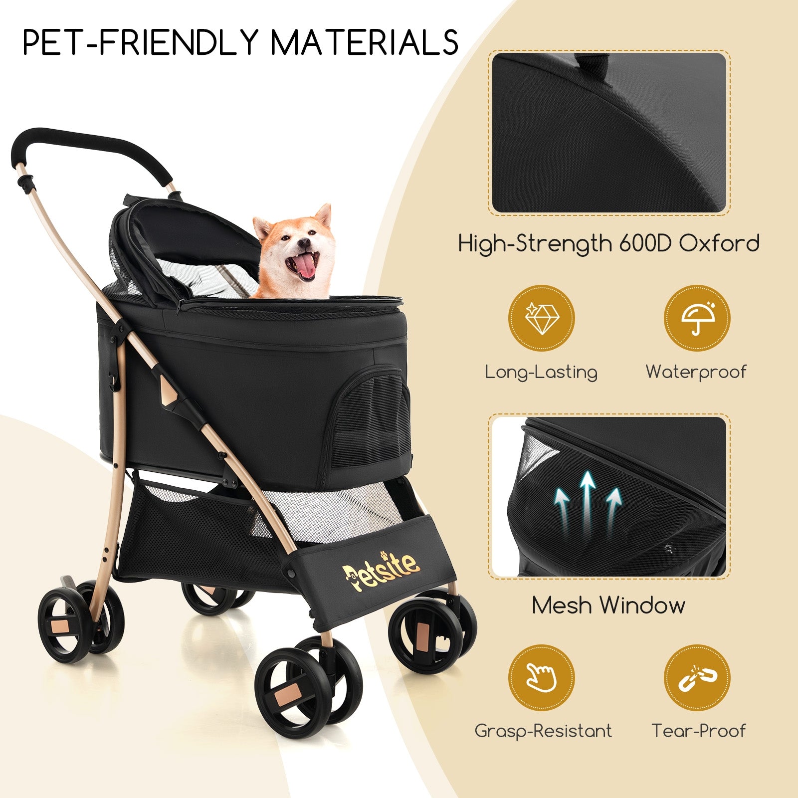 3-In-1 Pet Stroller with Removable Car Seat Carrier, Black Dog Supplies at Gallery Canada