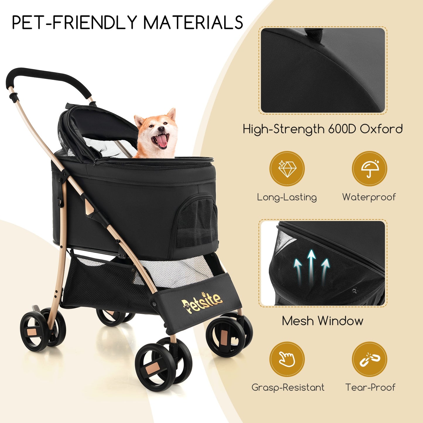 3-In-1 Pet Stroller with Removable Car Seat Carrier, Black Dog Supplies at Gallery Canada
