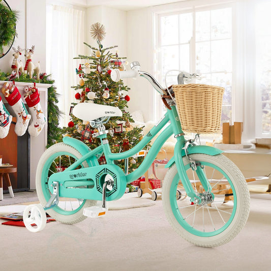 14-Inch Kids Bike with Training Wheels and Adjustable Handlebar Seat, Green - Gallery Canada