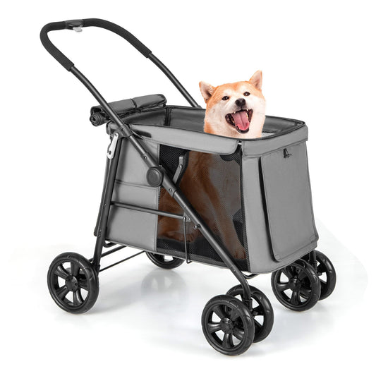 Folding Pet Stroller for Small and Medium Pets with Breathable Mesh andx One-Button Foldable, Gray - Gallery Canada